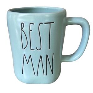 Rae Dunn BEST MAN Ceramic Mug Jumbo Size Light Blue Brown Print Wedding Party